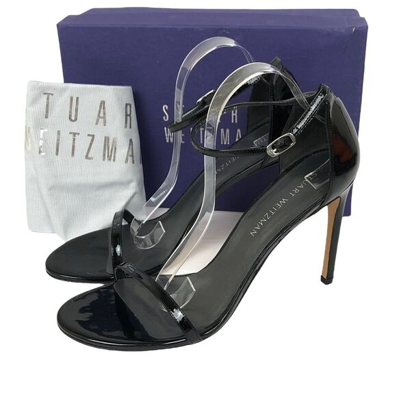 Tried On Only Stuart Weitzman Nudistsong Black Patent Leather Sandals Heels 12 - Picture 3 of 12